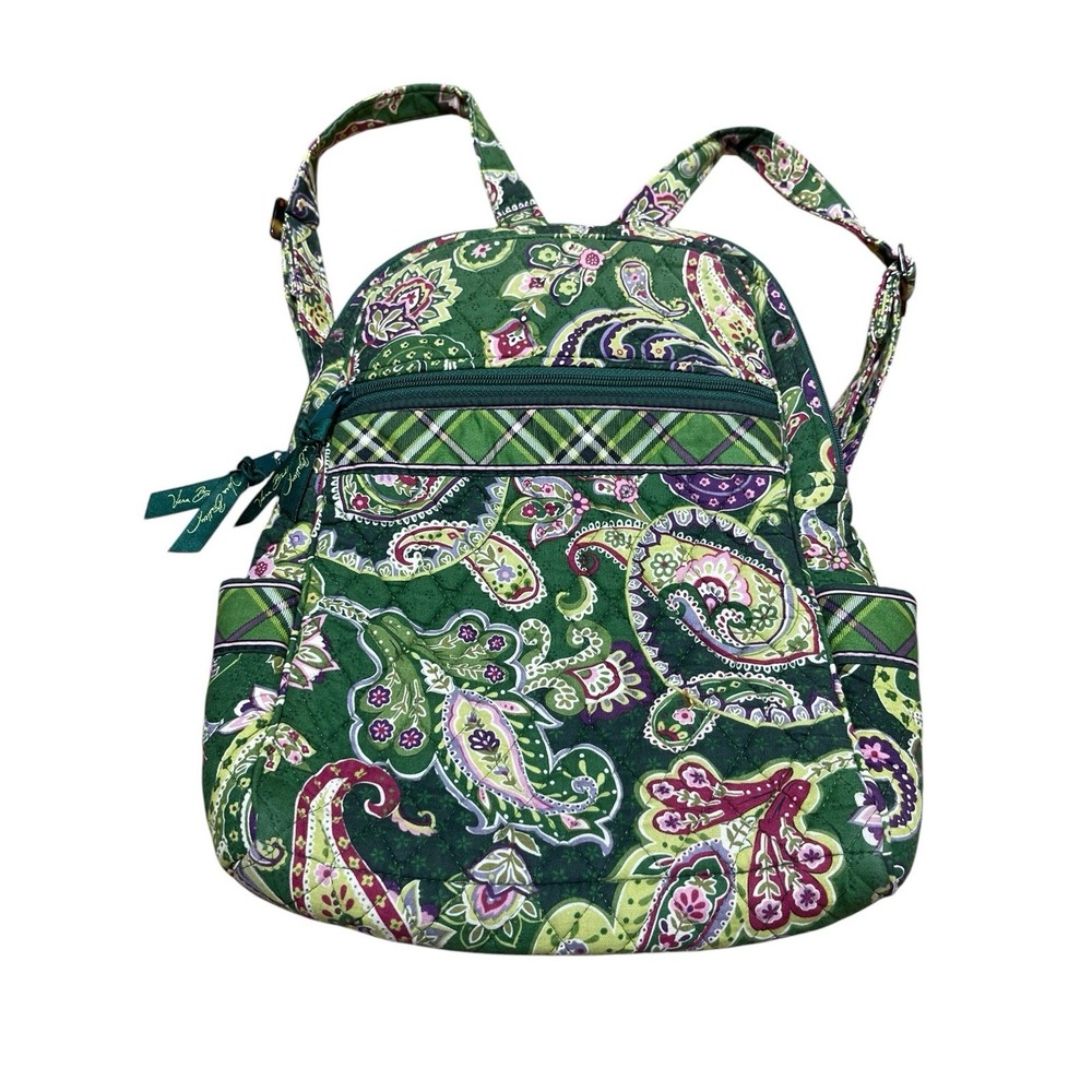 Vera Bradley Chelsea Green Paisley Mini Backpack Retired USA Made Cotton